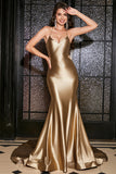 Sereia Golden Spaghetti Straps Prom Dress com Acessório