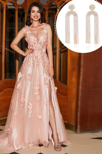 Blush Appliques A Line Spaghetti Straps Prom Dress com Acessório