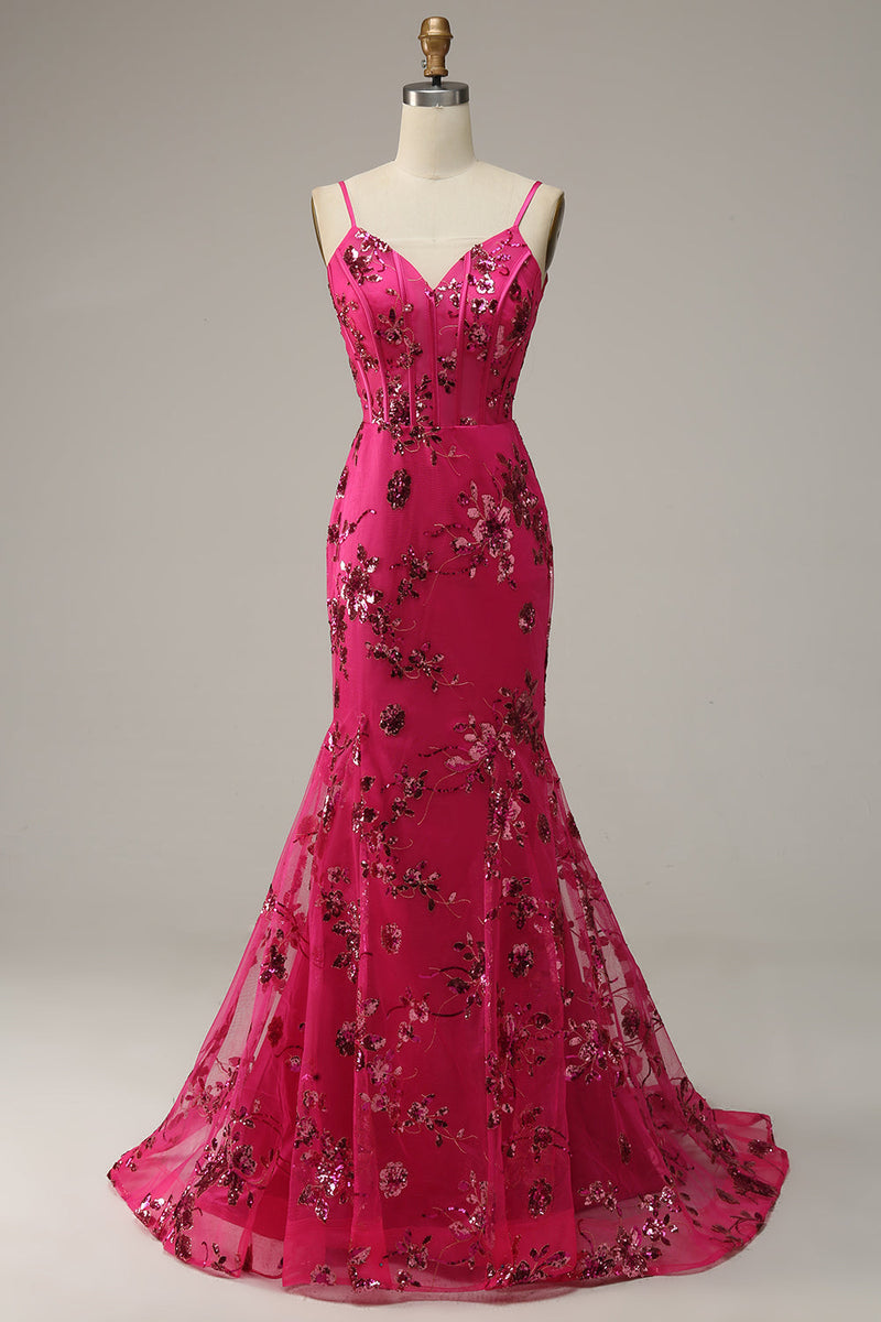 Carregar imagem no visualizador da galeria, Lantejoulas Rosa Vestido de Baile Sereia