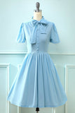 Vestido azul vintage de 1950 com Bowknot