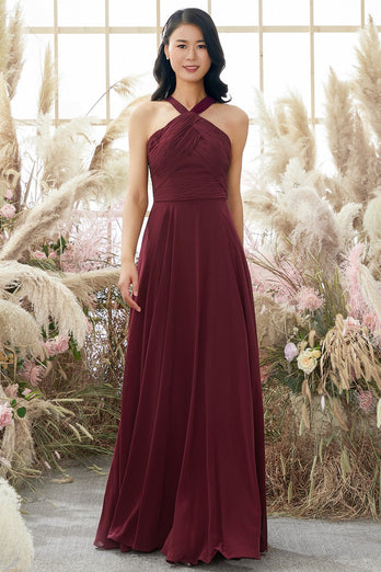 Borgonha Alça Vestido De Chiffon Dama De Honra