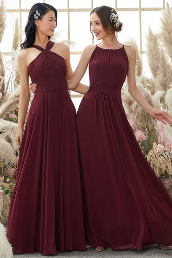 Borgonha Alça Vestido De Chiffon Dama De Honra