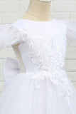 Vestido de menina de flor de chão de tulle branco