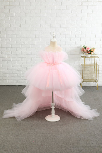 Rosa high low flower girl vestido