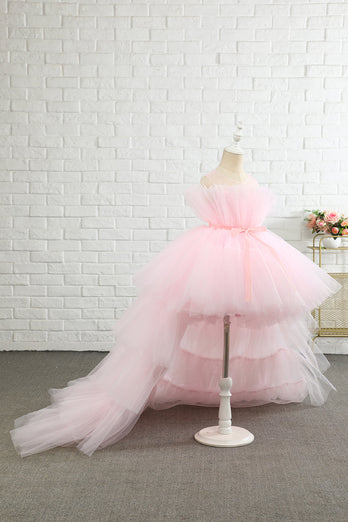 Rosa high low flower girl vestido