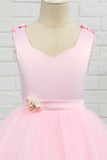 Vestido de menina de flor de comprimento do chão rosa