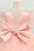 Carregar imagem no visualizador da galeria, Rosa-alto-baixo tulle flor menina vestido com arco