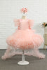 Carregar imagem no visualizador da galeria, Rosa-alto-baixo tulle flor menina vestido com arco