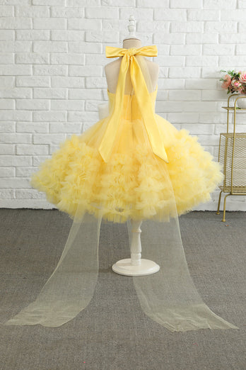 Vestido amarelo halter flor menina