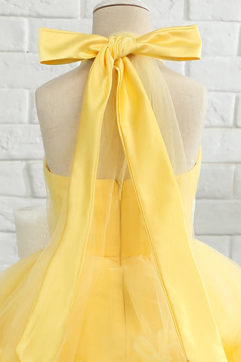 Vestido amarelo halter flor menina