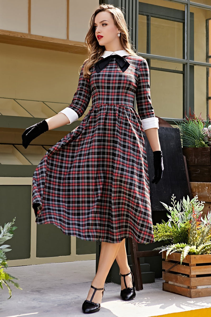 Carregar imagem no visualizador da galeria, Vestido vintage vermelho e preto gingham