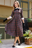 Vestido de balanço Midi xadrez preto vintage
