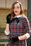 Vestido de balanço Midi xadrez preto vintage