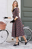 Vestido de balanço Midi xadrez preto vintage