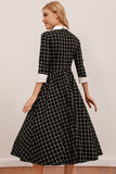 Vestido de balanço Midi xadrez preto vintage
