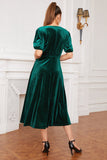 Vestido de veludo verde manga curta