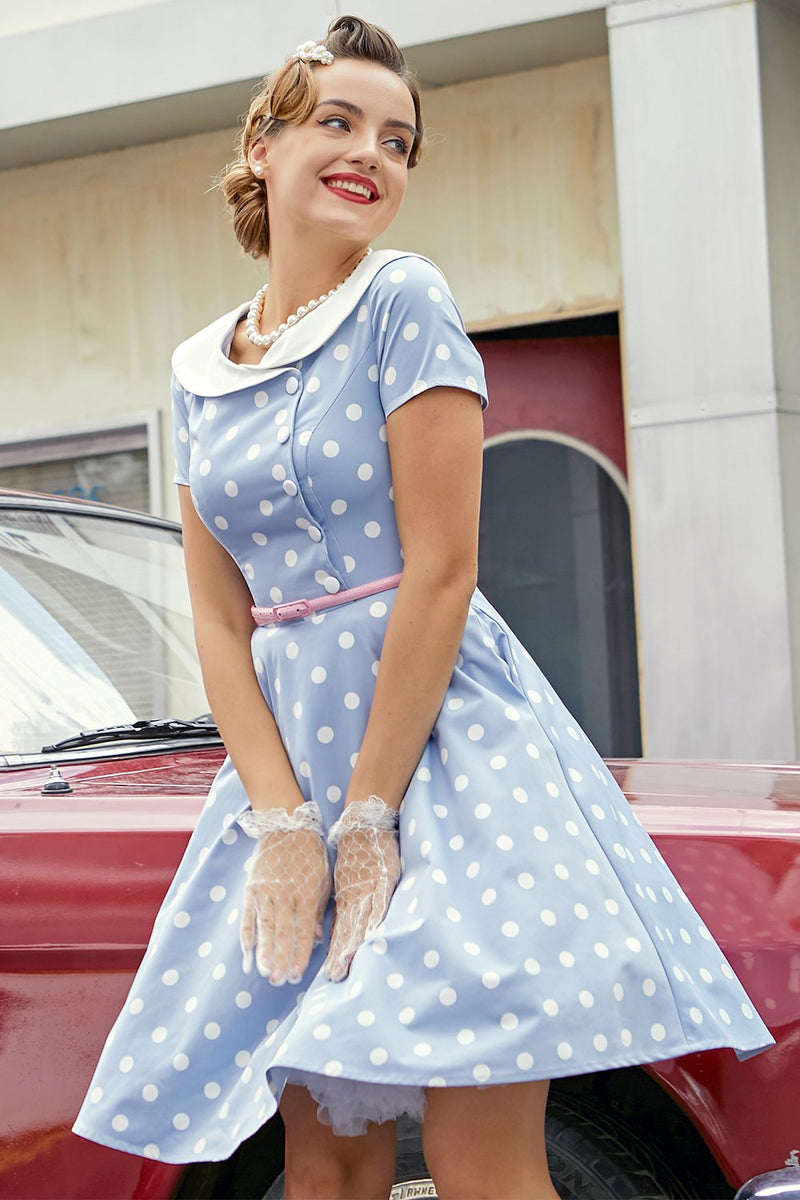 Carregar imagem no visualizador da galeria, Vestido De Gola Azul Peter Pans 1950