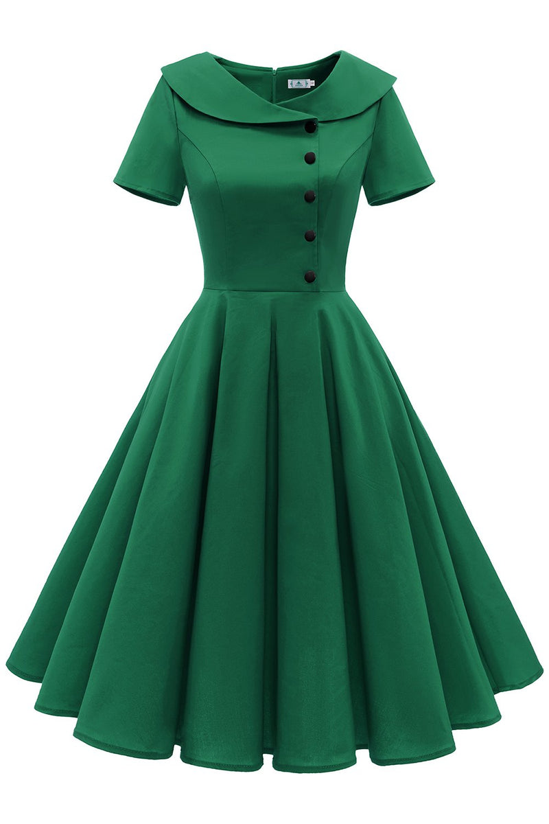 Carregar imagem no visualizador da galeria, Vestido verde peterpans collar vintage 1950s