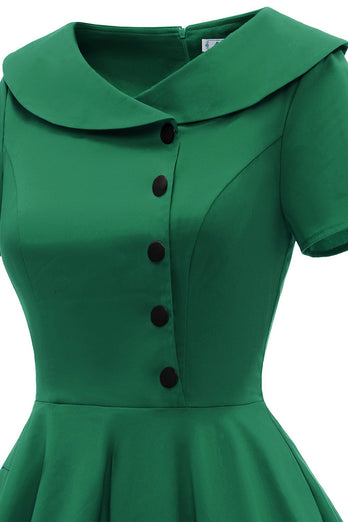 Vestido verde peterpans collar vintage 1950s