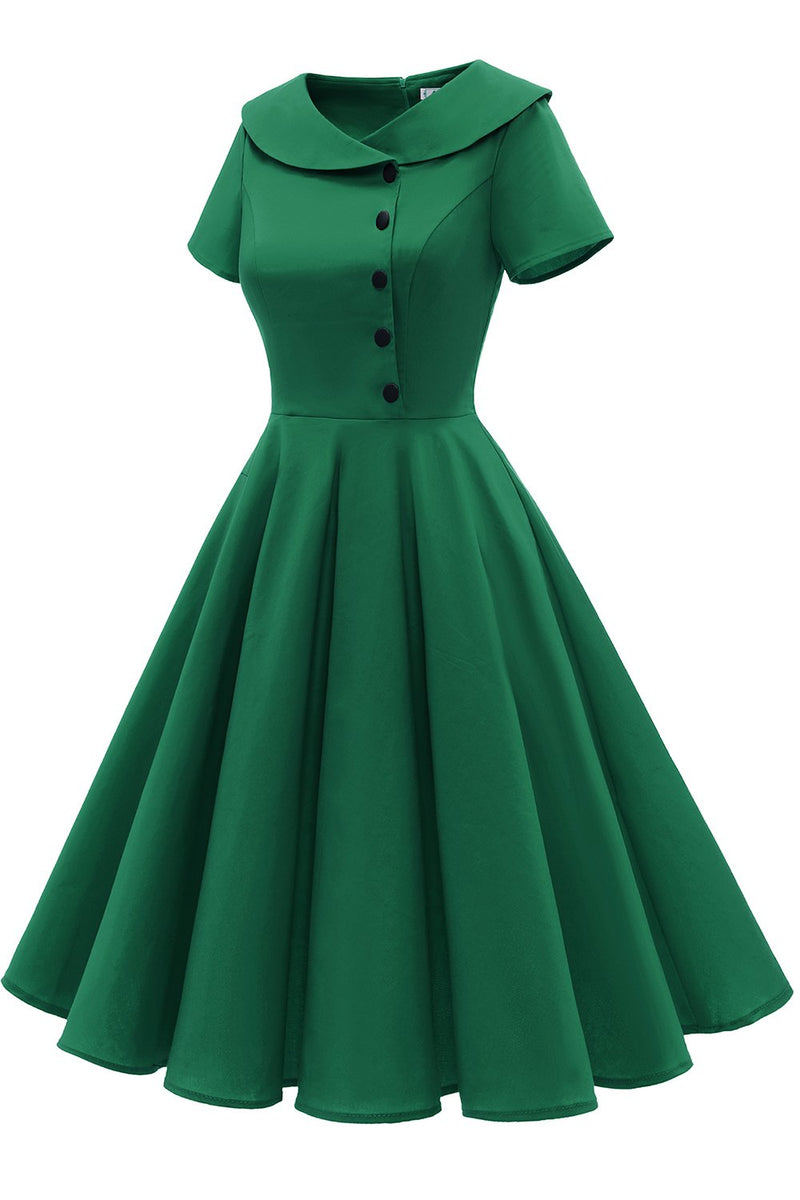Carregar imagem no visualizador da galeria, Vestido verde peterpans collar vintage 1950s