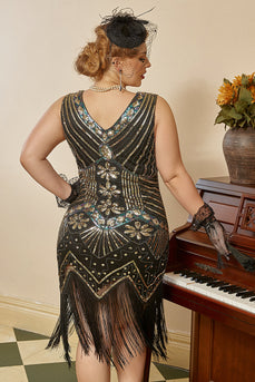 Vestido preto anos 1920 plus size com paetês