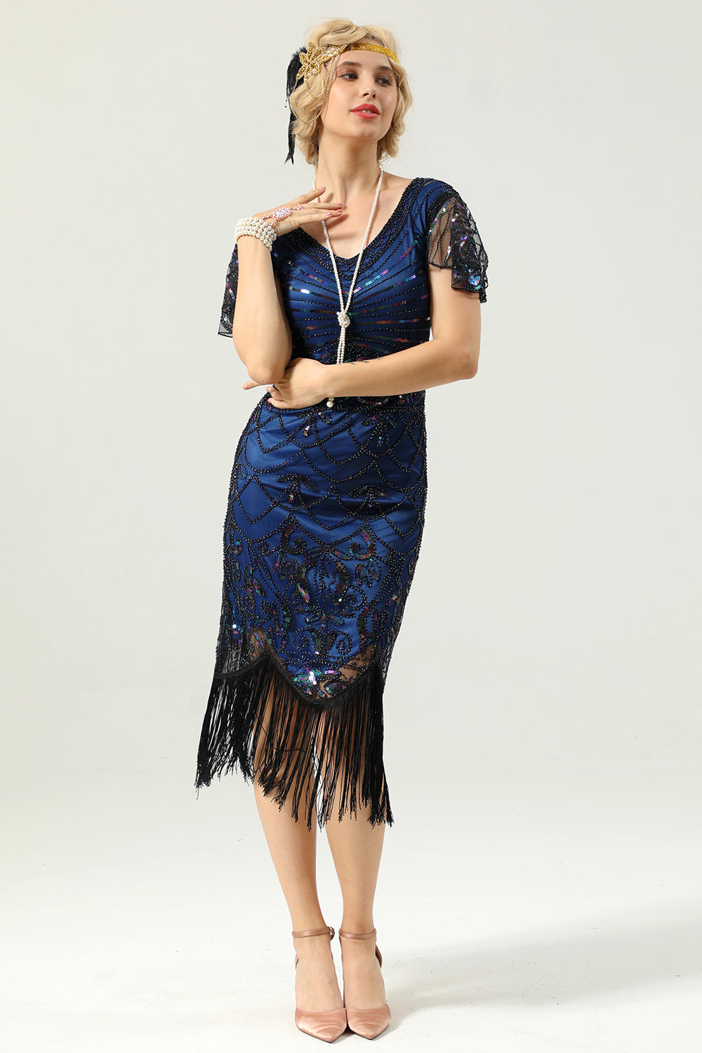 Vestido Azul Marinho De Lantejoulas Dos Anos 20