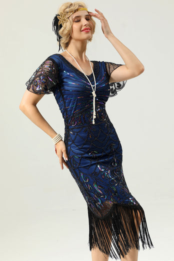 Vestido Azul Marinho De Lantejoulas Dos Anos 20