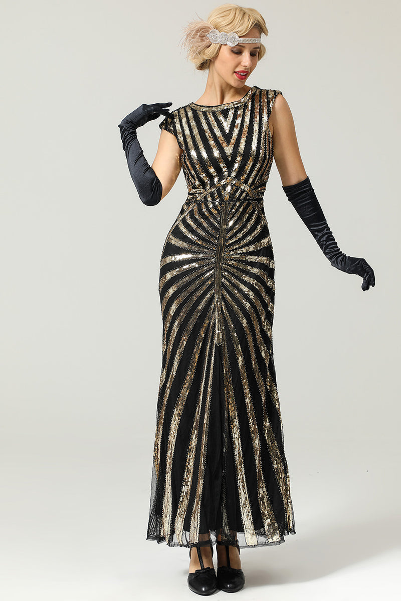 Carregar imagem no visualizador da galeria, Gold Mermaid 1920s Sequined Flapper Dress