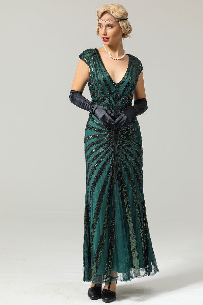 Carregar imagem no visualizador da galeria, Verde 1920 vestido de lantejoulas Flapper