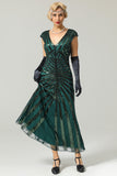 Verde 1920 vestido de lantejoulas Flapper