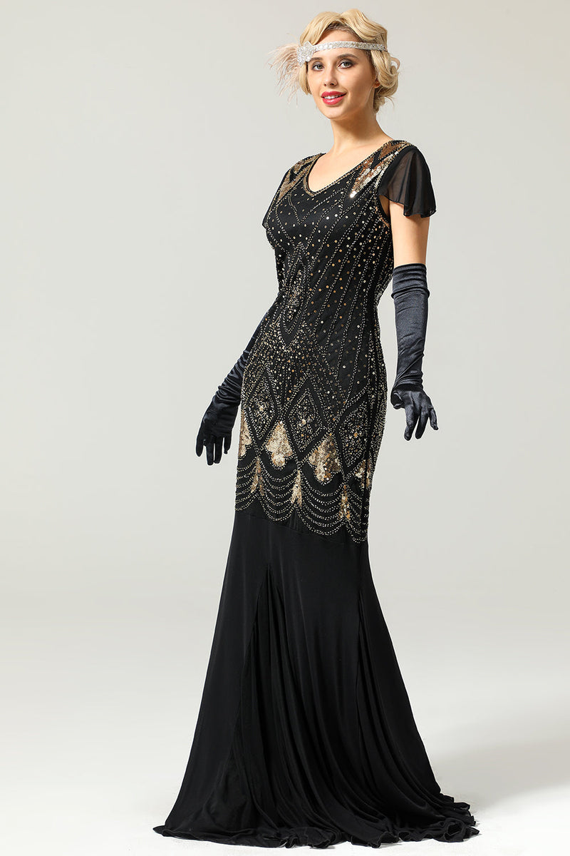 Carregar imagem no visualizador da galeria, Burgundy Long 1920s Sequins Flapper Formal Dress