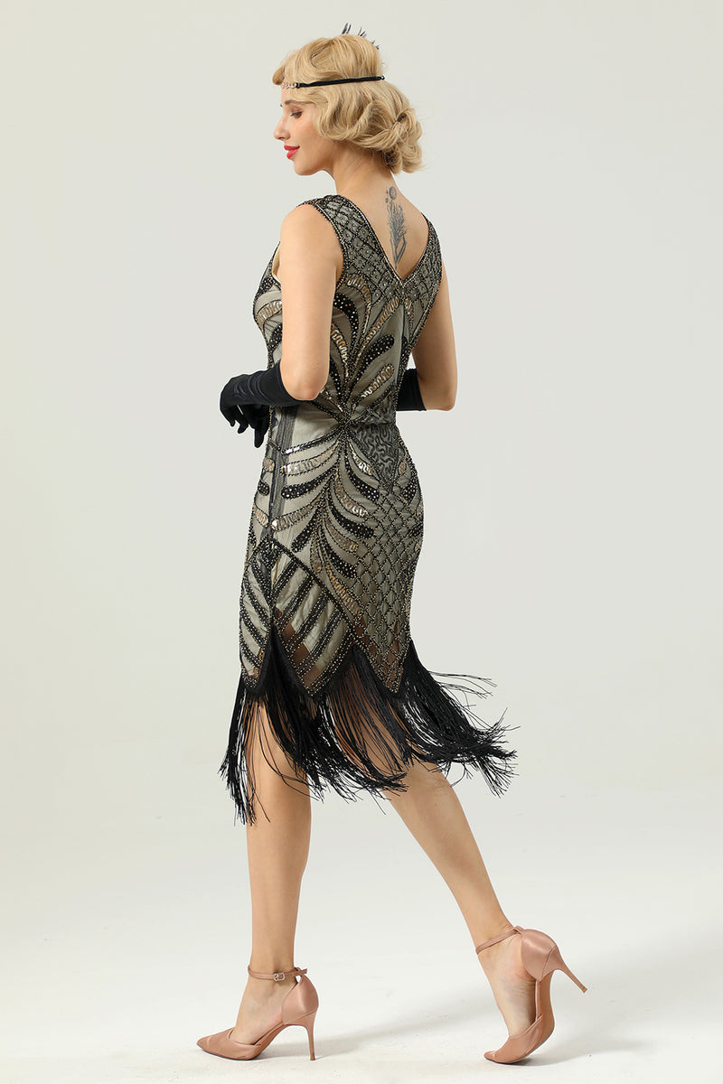 Carregar imagem no visualizador da galeria, Women Gold 1920s Fringe Sequin Dress