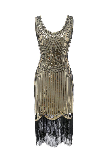 Vestido de flapper de lantejoulas de ouro V 1920