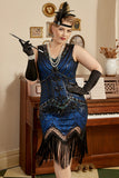 Vestido de paetês azul royal plus tamanho 1920 com paetês