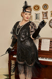 Mais tamanho 1920 Gatsby Sequin Fringed Damasco Flapper Vestido