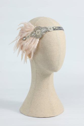 Blush 1920s Beaded Sequin Headband com Penas