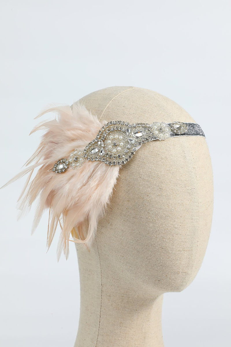 Carregar imagem no visualizador da galeria, Blush 1920s Beaded Sequin Headband com Penas
