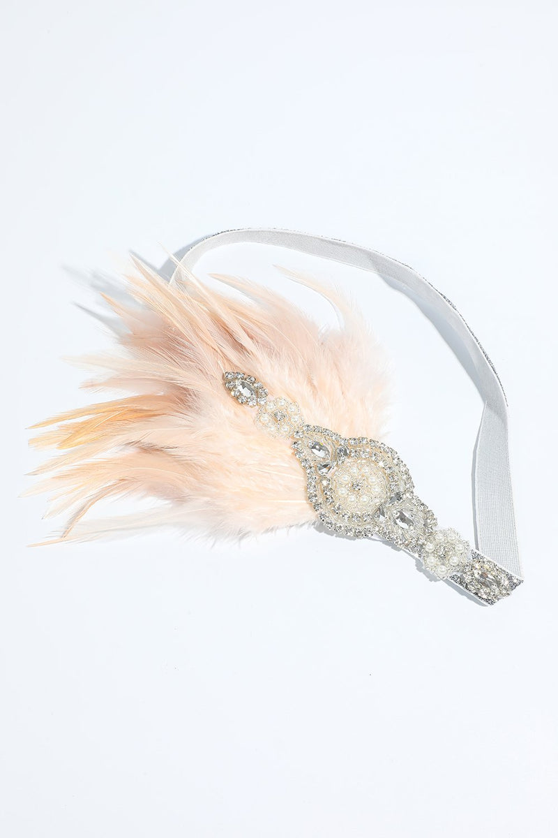 Carregar imagem no visualizador da galeria, Blush 1920s Beaded Sequin Headband com Penas
