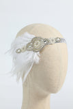 Blush 1920s Beaded Sequin Headband com Penas