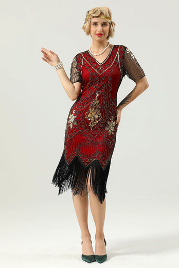 Vestido de lantejoulas de damasco dos anos 1920 com mangas