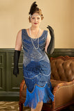 Royal Blue Plus Tamanho 1920s Vestido com Fringers