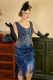 Royal Blue Plus Tamanho 1920s Vestido com Fringers