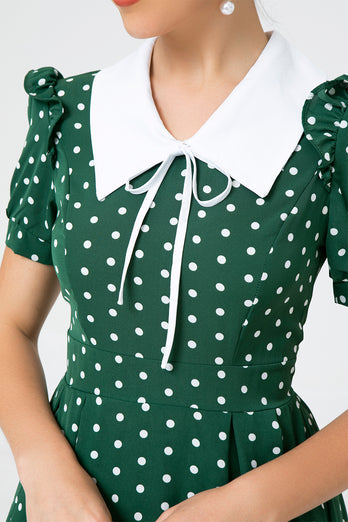 Vestido de balanço verde polka do estilo retro