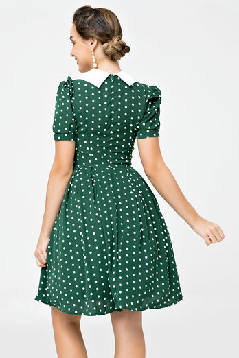 Vestido de balanço verde polka do estilo retro