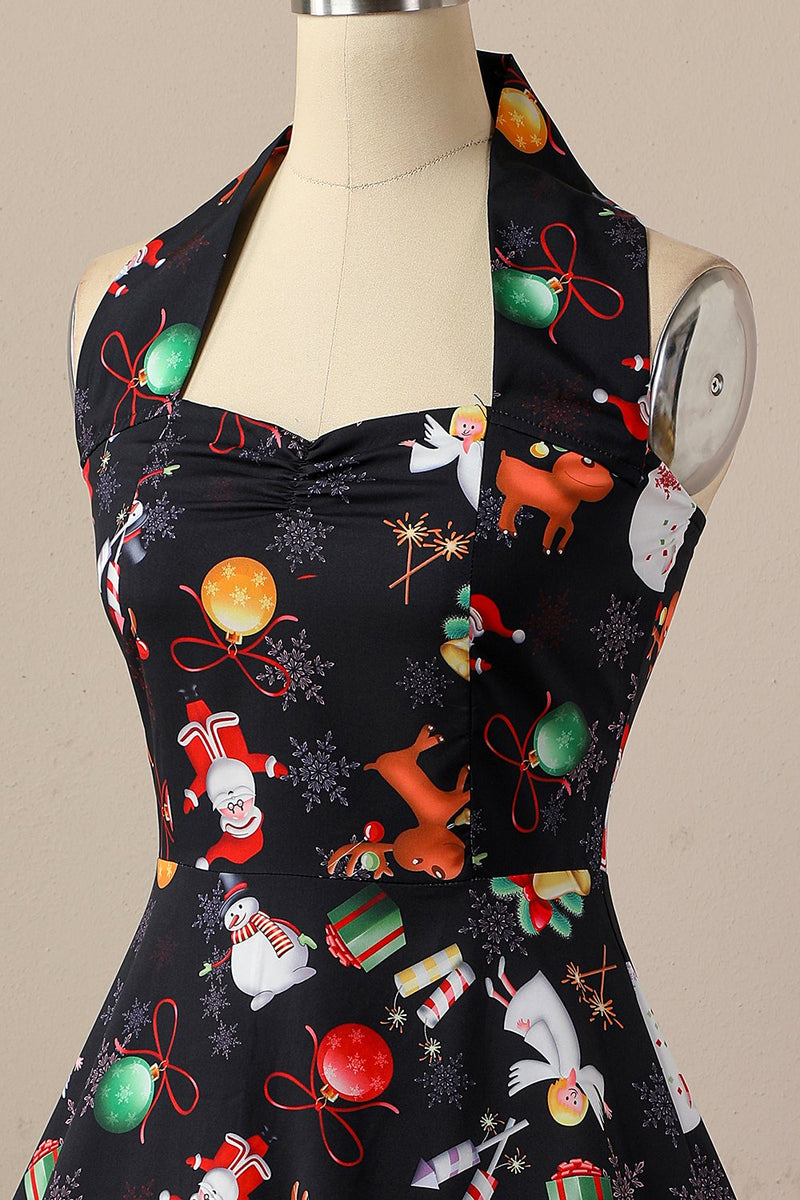 Carregar imagem no visualizador da galeria, Vestido de festa de Natal de Halter Retro Halter