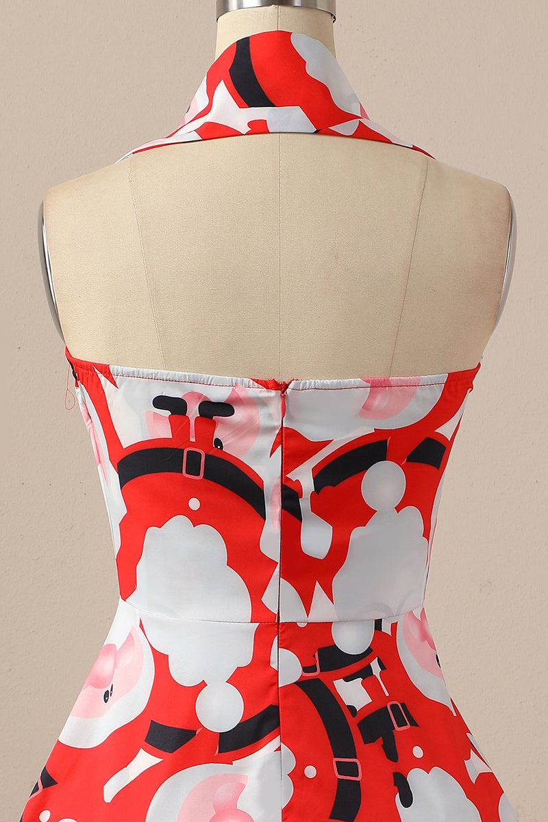Carregar imagem no visualizador da galeria, Vestido de festa de Natal de Halter Retro Halter