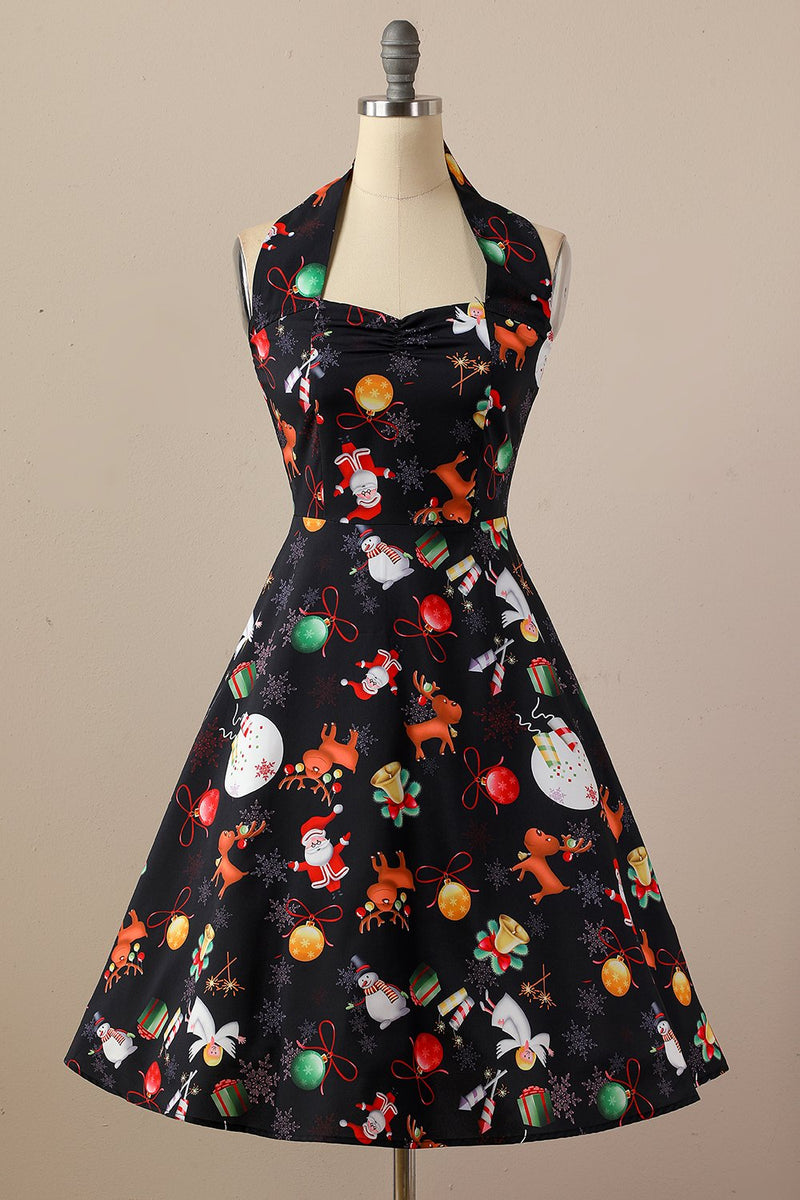 Carregar imagem no visualizador da galeria, Vestido de festa de Natal de Halter Retro Halter