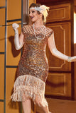 Vestido de flapper de lantejoulas cor-de-rosa Gatsby 1920