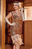Vestido de flapper de lantejoulas cor-de-rosa Gatsby 1920