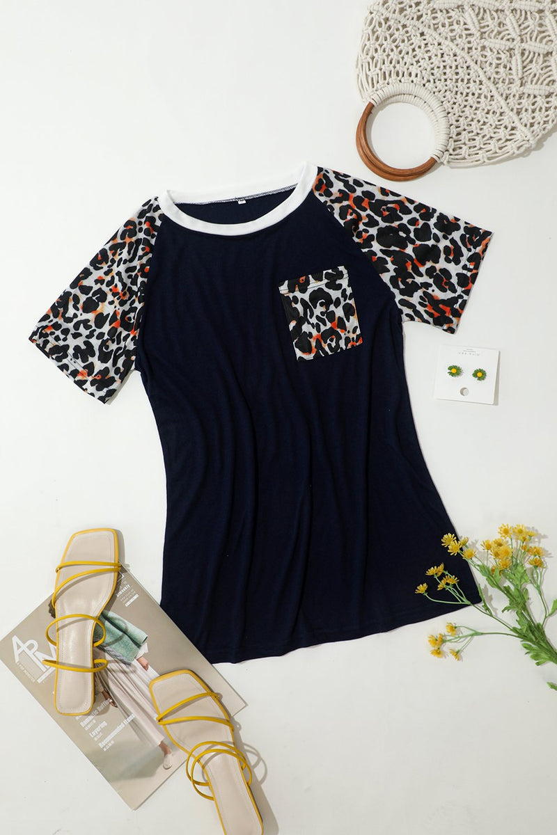 Carregar imagem no visualizador da galeria, T-shirt de impressão de leopardo de pescoço redondo